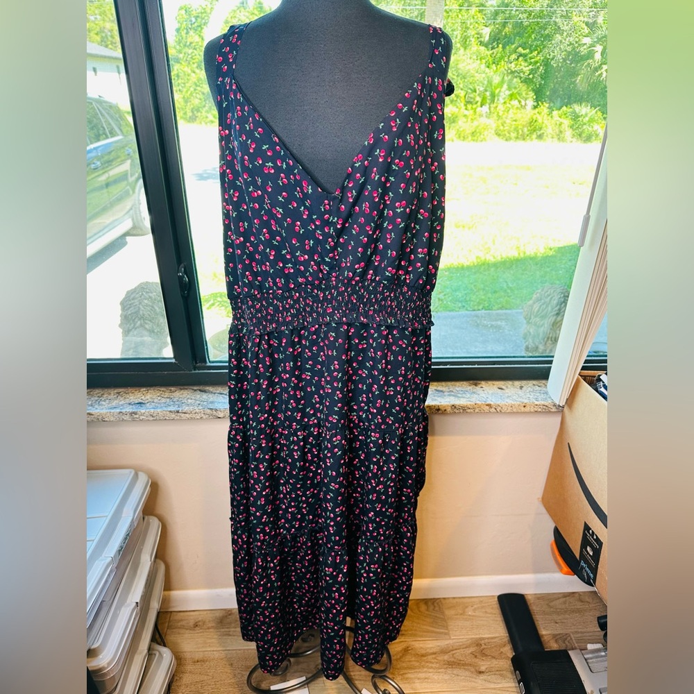 Arula Navy Dress Tie Straps Colorful Cherries Plus Woman Size C/US22-24